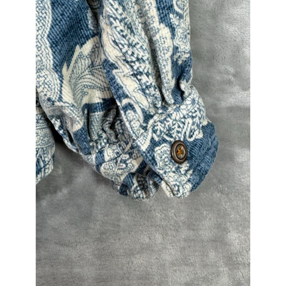 Pilcro Sigourney Anthropologie Shirt XS Blue White Paisley Corduroy Button Down - Picture 6 of 11